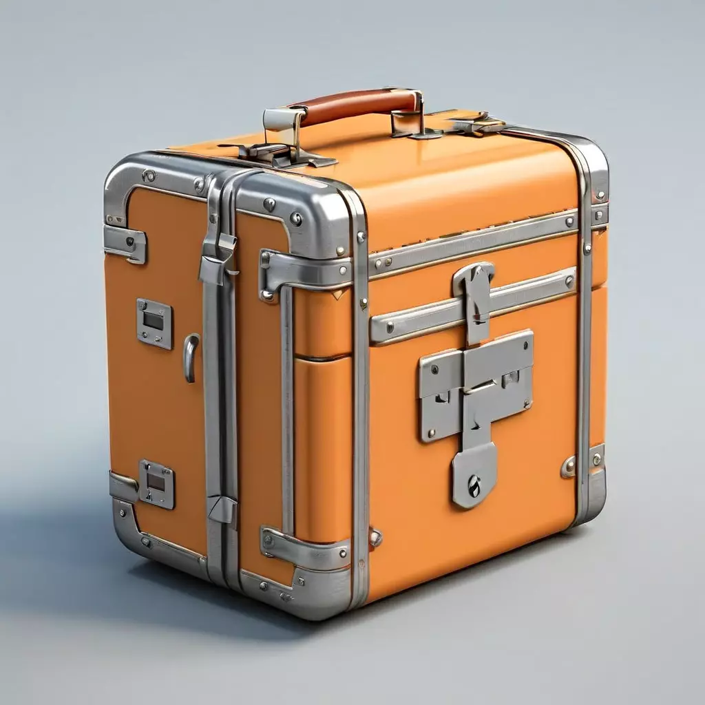 Vintage Orange Metal Suitcase 3D Model Low-poly 3D model_0