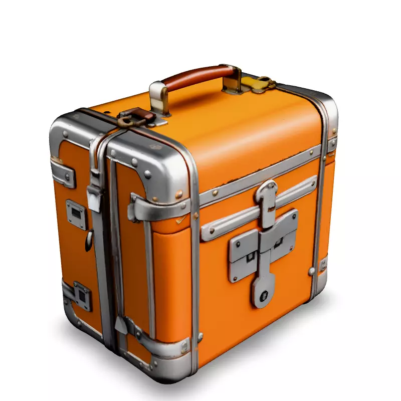 Vintage Orange Metal Suitcase 3D Model Low-poly 3D model_2