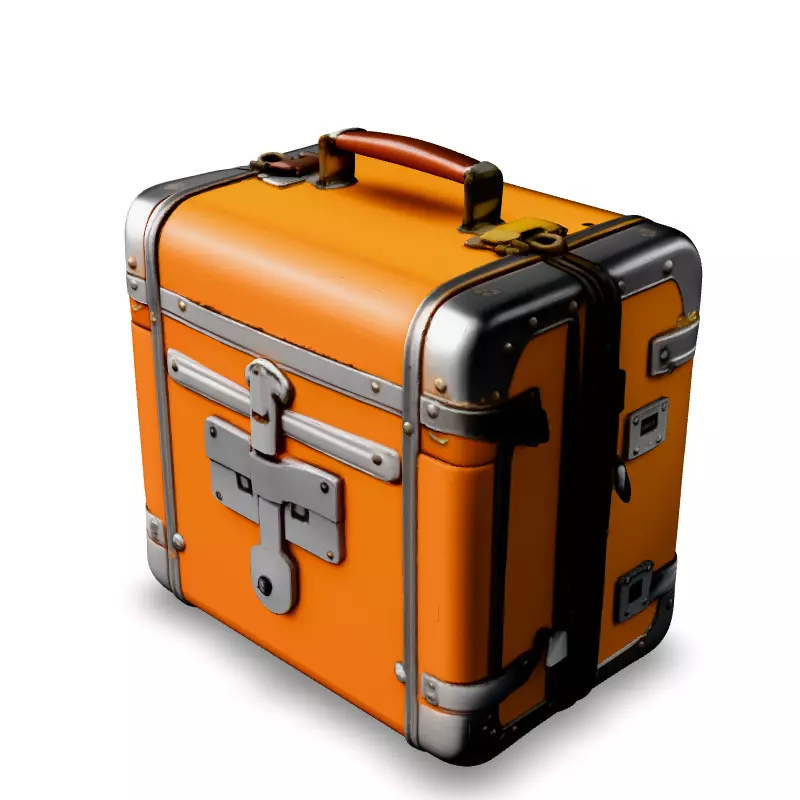 Vintage Orange Metal Suitcase 3D Model Low-poly 3D model_1