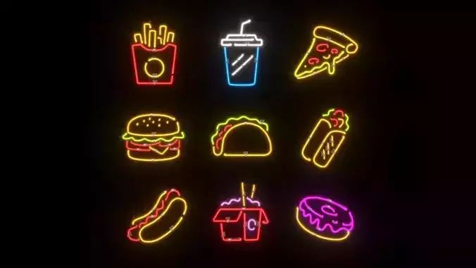 Neon Food Icons 3D model