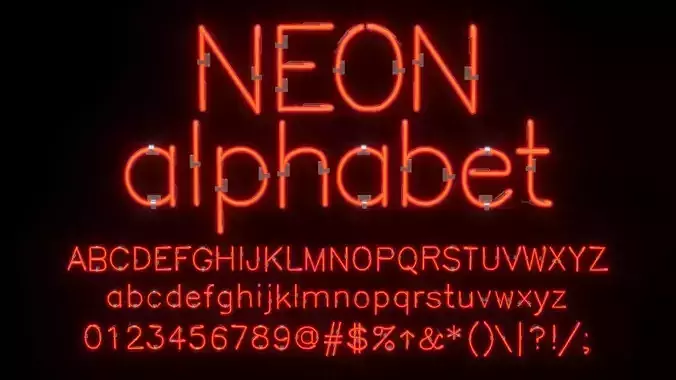 Neon Letters and Numbers Uppercase Lowercase 3D model