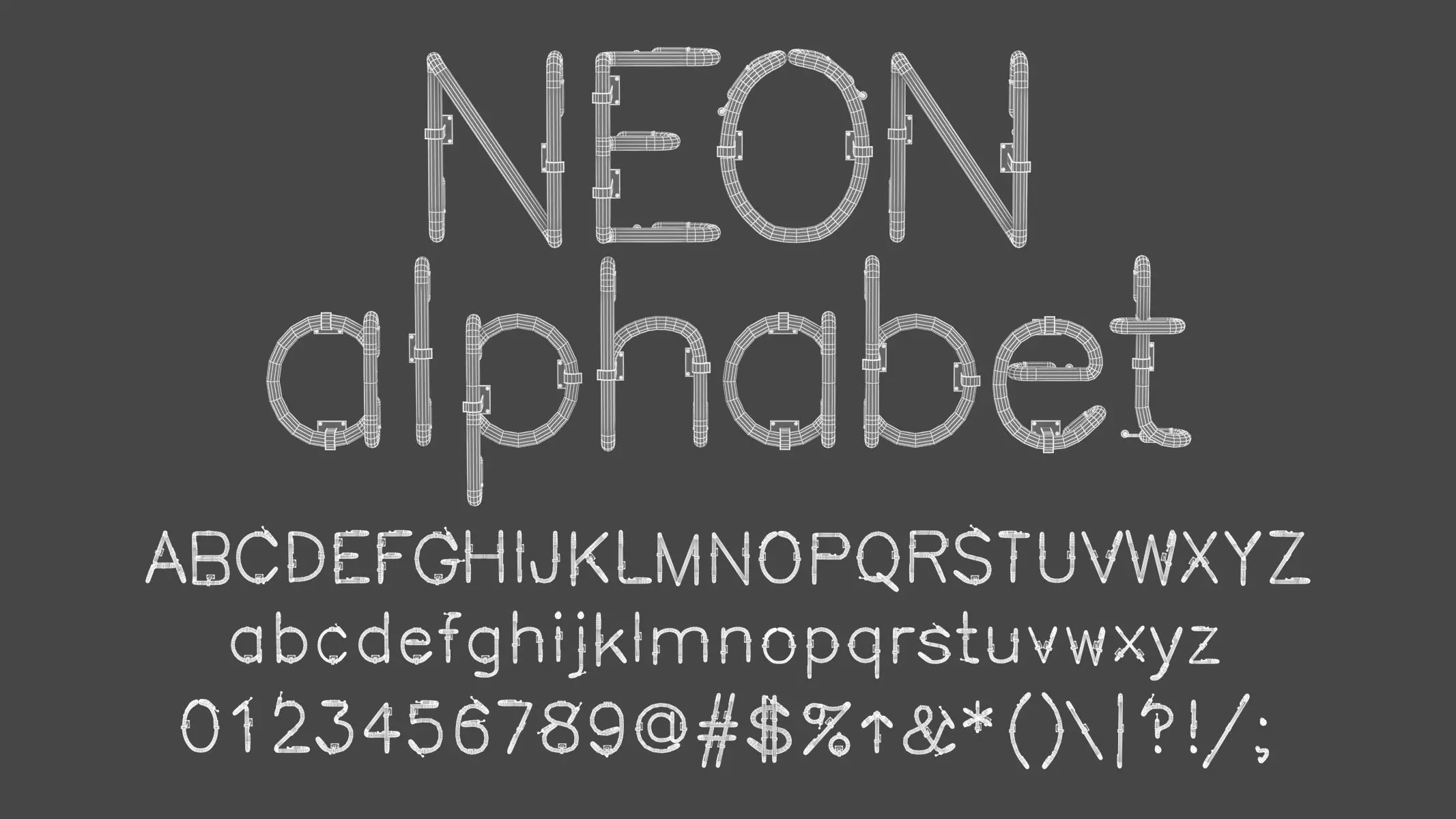 Neon Letters and Numbers Uppercase Lowercase 3D model_2