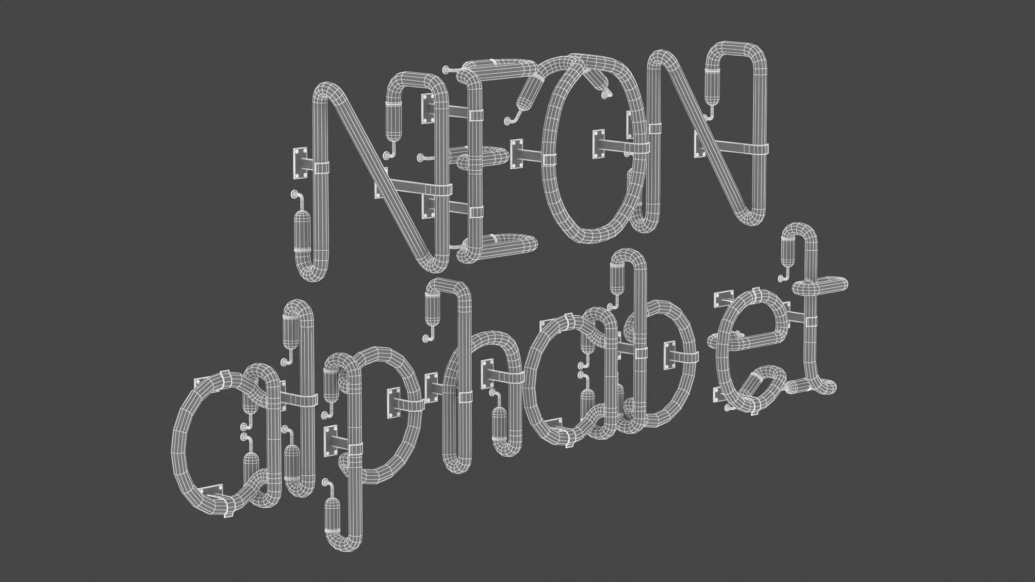 Neon Letters and Numbers Uppercase Lowercase 3D model_22