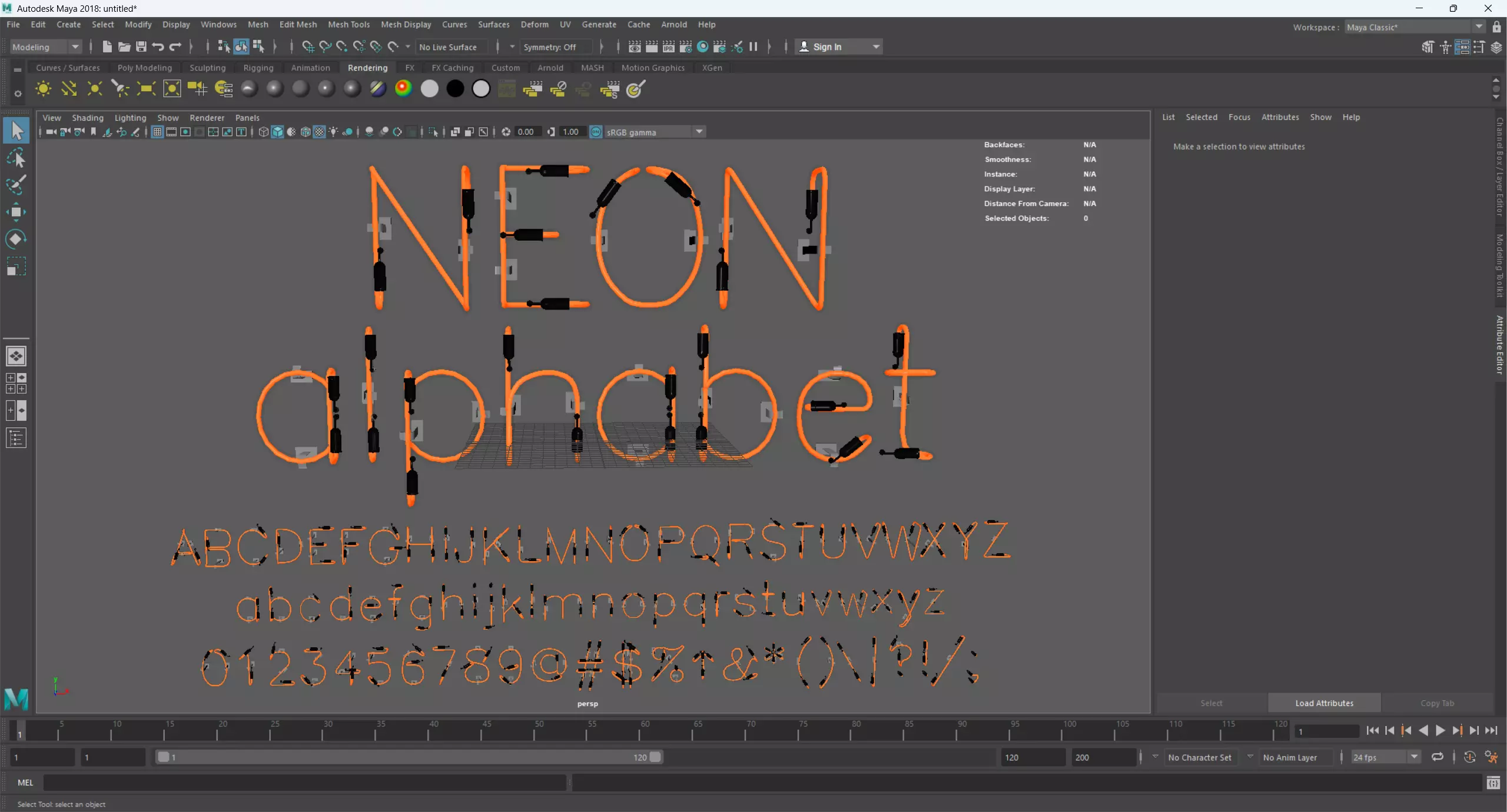 Neon Letters and Numbers Uppercase Lowercase 3D model_14
