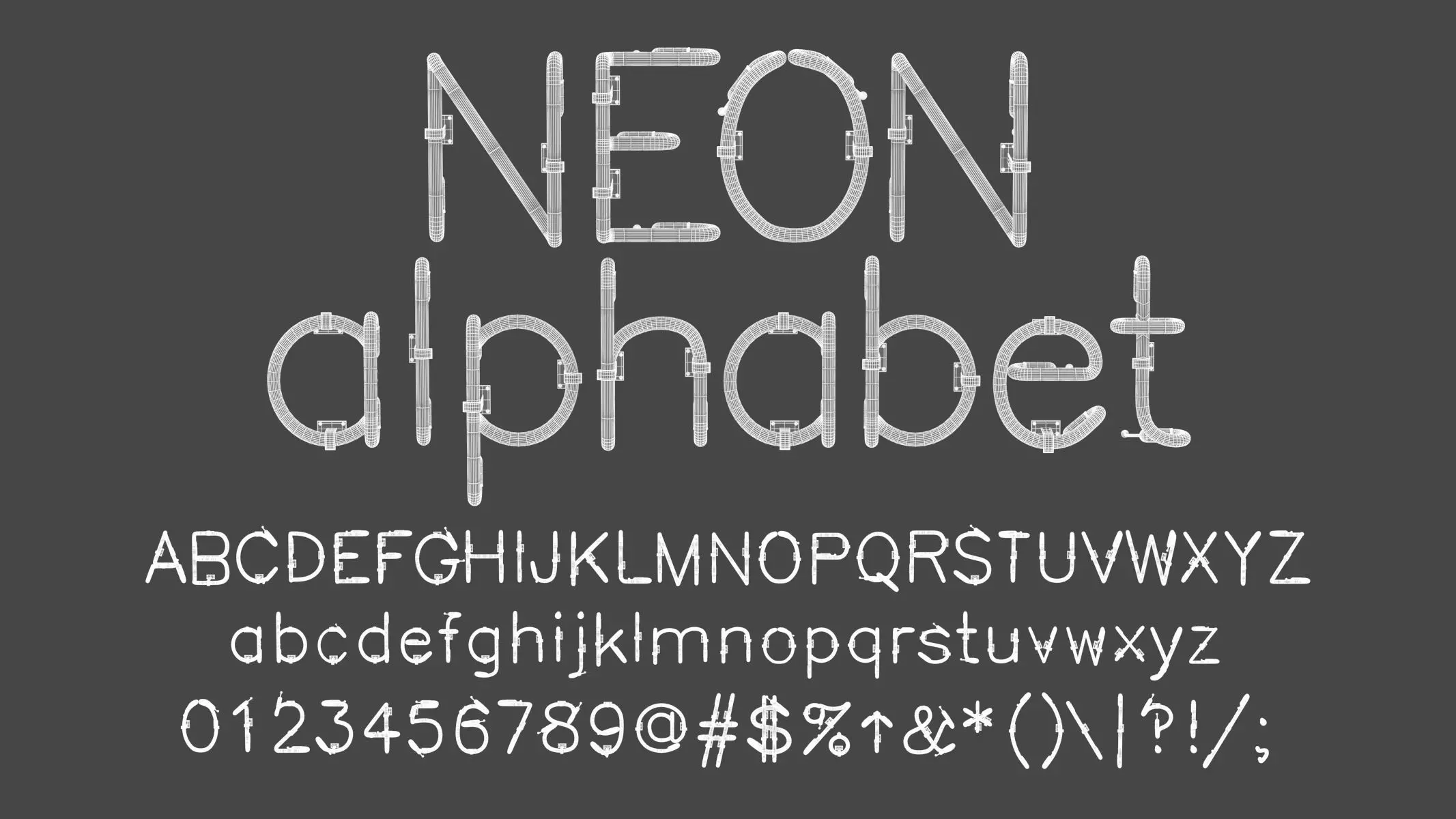 Neon Letters and Numbers Uppercase Lowercase 3D model_3