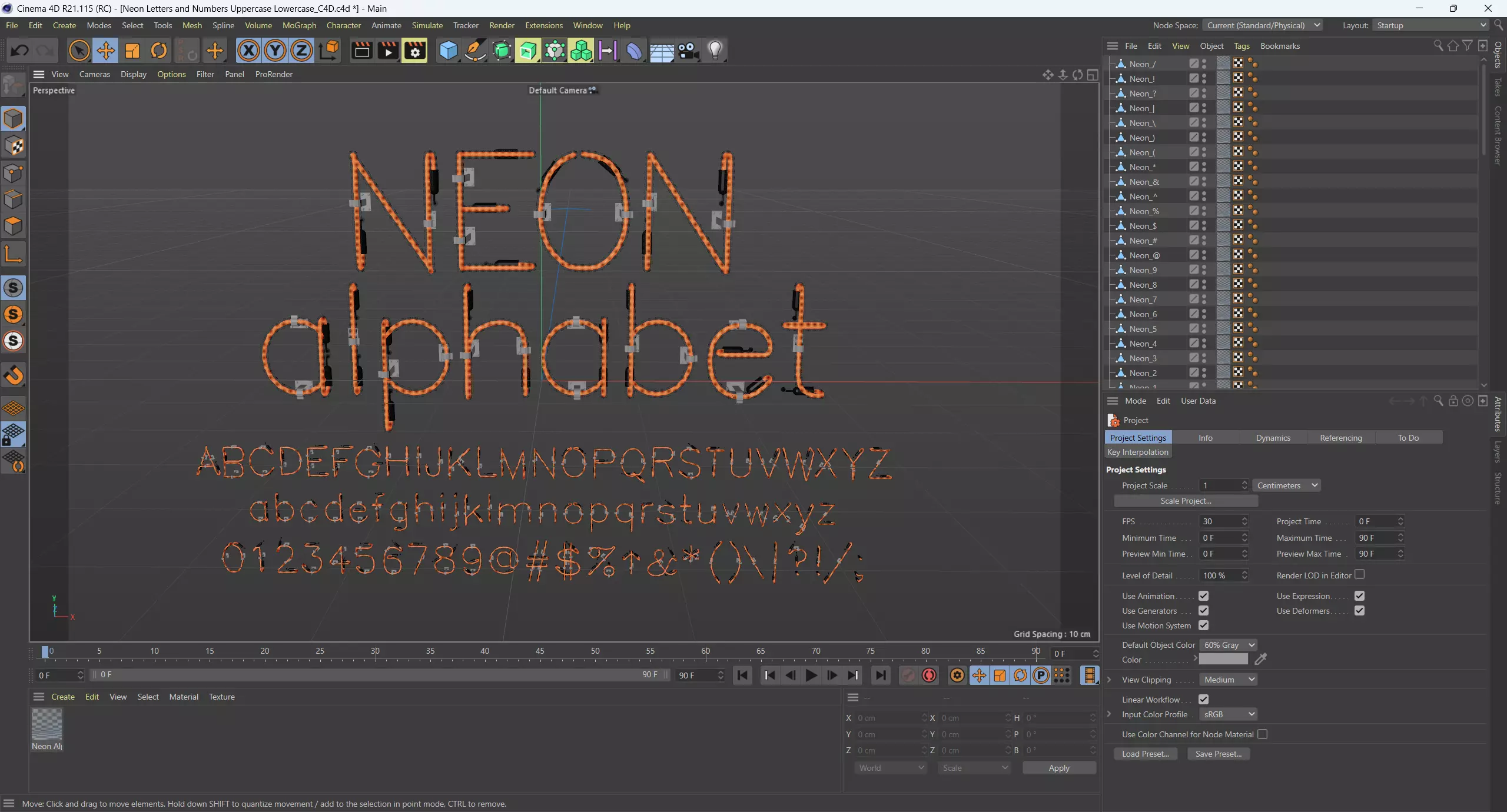 Neon Letters and Numbers Uppercase Lowercase 3D model_13
