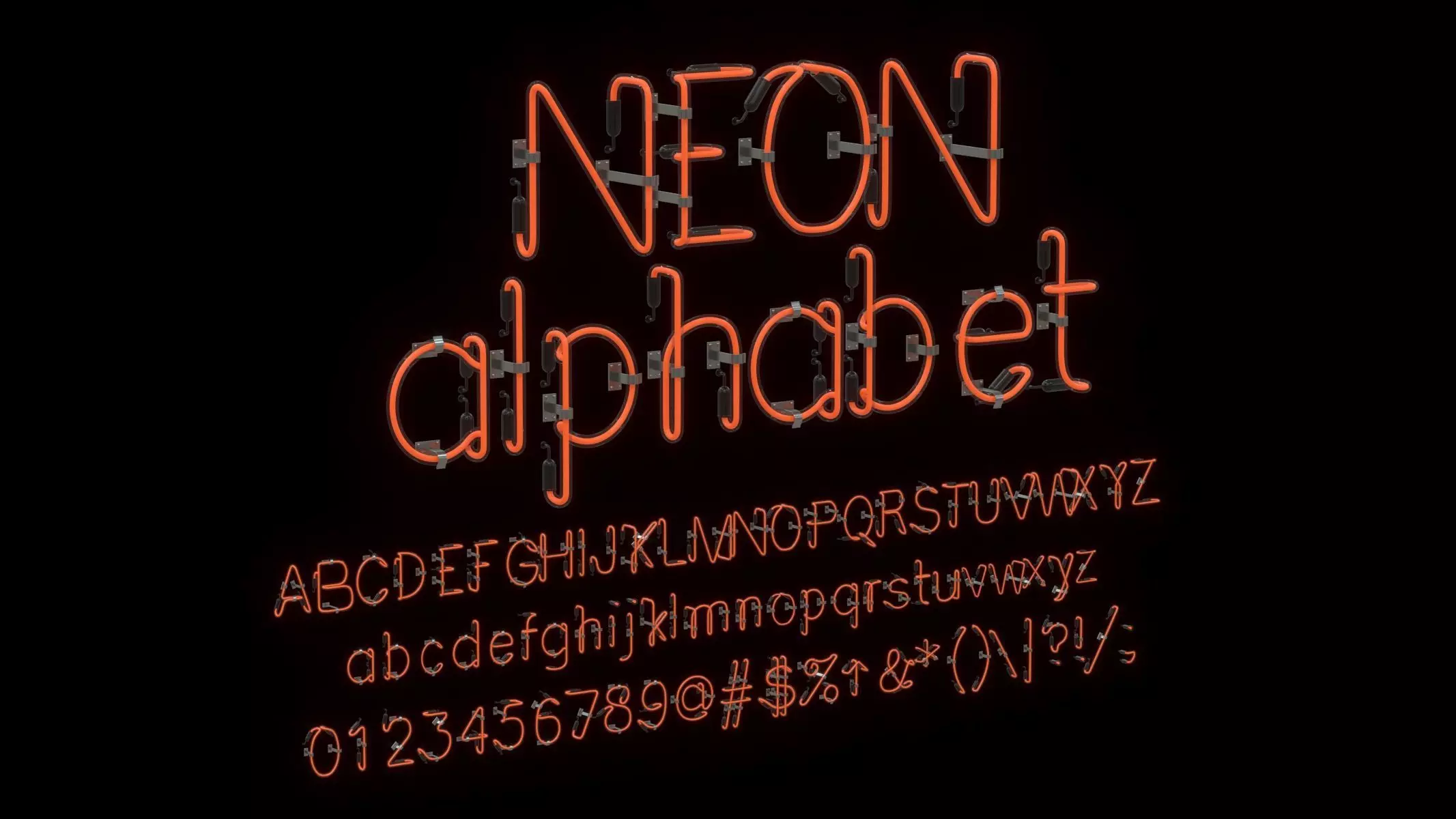 Neon Letters and Numbers Uppercase Lowercase 3D model_4