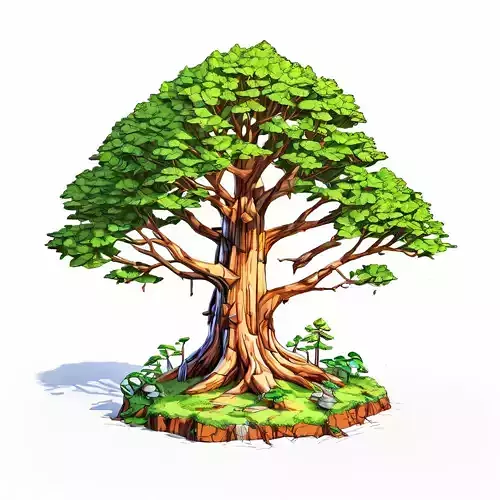 Stylized Ancient Tree on Island