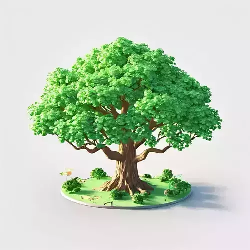 Stylized Oak Tree with Park Diorama