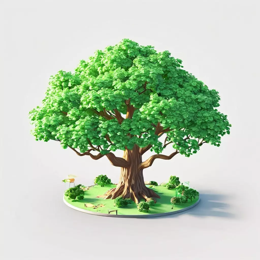 Stylized Oak Tree with Park Diorama Low-poly 3D model_0