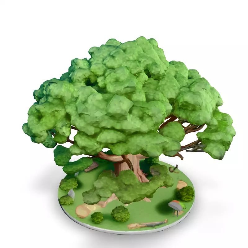 Stylized Oak Tree with Park Diorama Low-poly 3D model_1