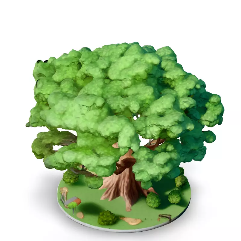 Stylized Oak Tree with Park Diorama Low-poly 3D model_4