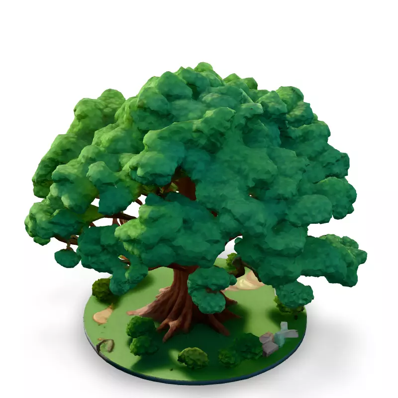 Stylized Oak Tree with Park Diorama Low-poly 3D model_5