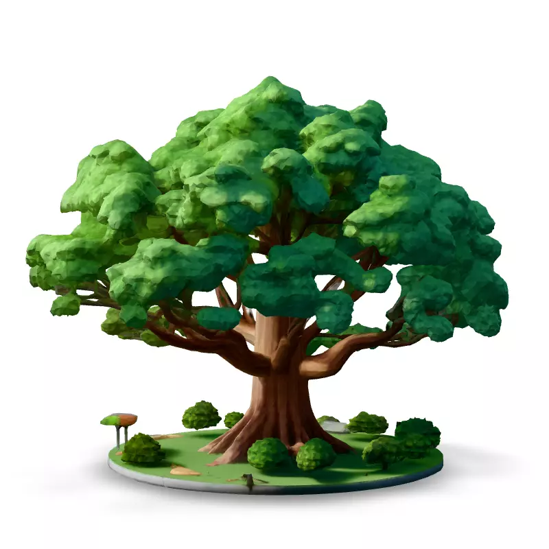 Stylized Oak Tree with Park Diorama Low-poly 3D model_6