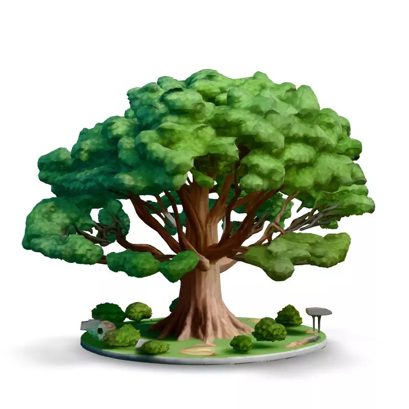 Stylized Oak Tree with Park Diorama Low-poly 3D model_3