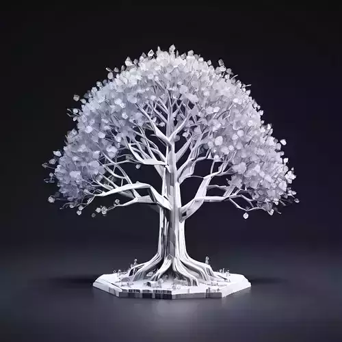 Stylized Metallic Silver Tree 3D Model