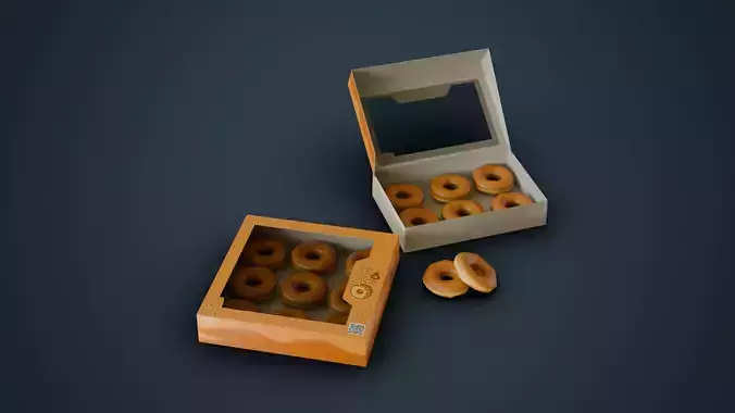 Box of Glazed Donuts Low-poly 3D model