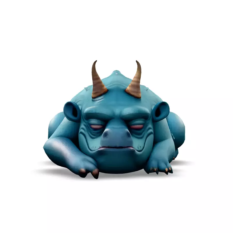 Sleepy Grumpy Blue Monster 3D Model Low-poly 3D model_3
