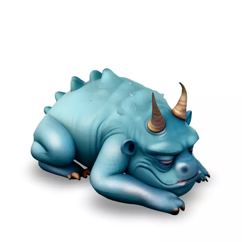 Sleepy Grumpy Blue Monster 3D Model Low-poly 3D model_2