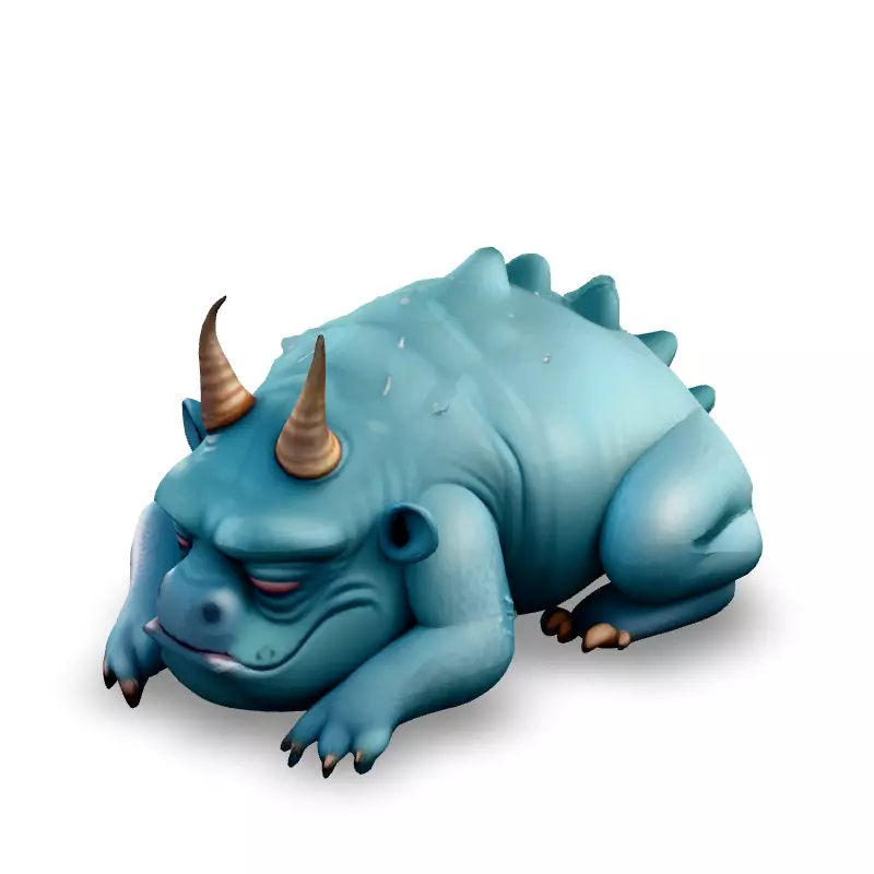 Sleepy Grumpy Blue Monster 3D Model Low-poly 3D model_1