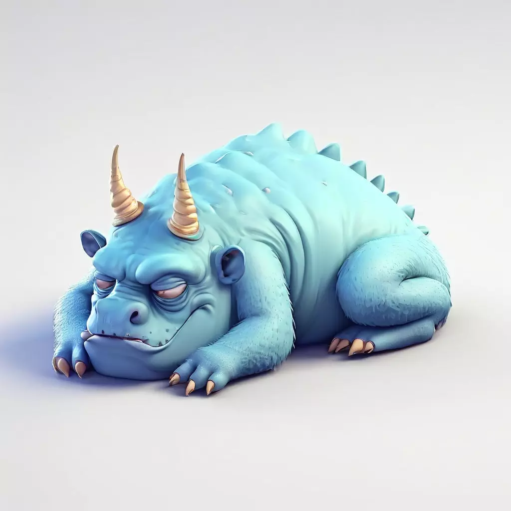 Sleepy Grumpy Blue Monster 3D Model Low-poly 3D model_0