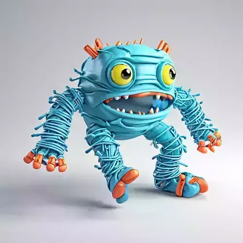 Stylized Cartoon Blue Wire Monster