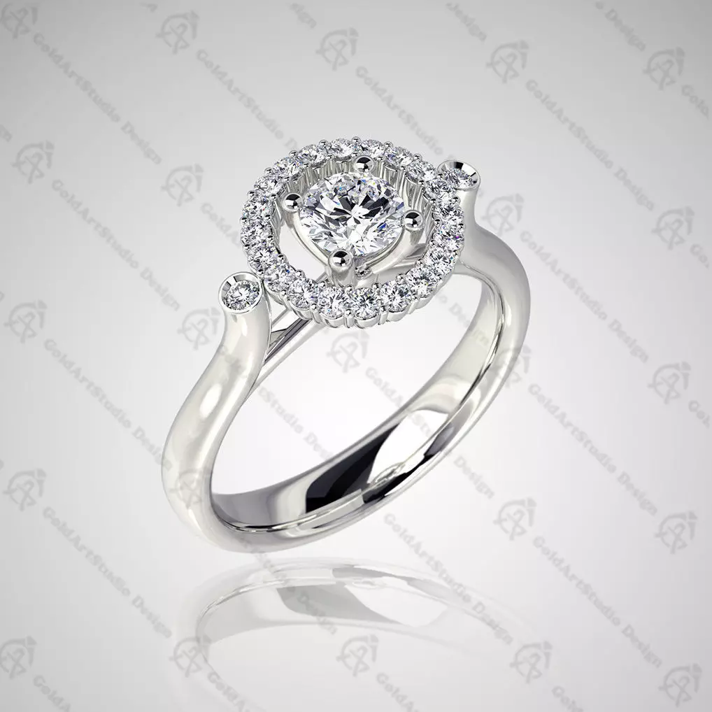 Engagement ring with round gemstone FS 002 Free 3D print model_0