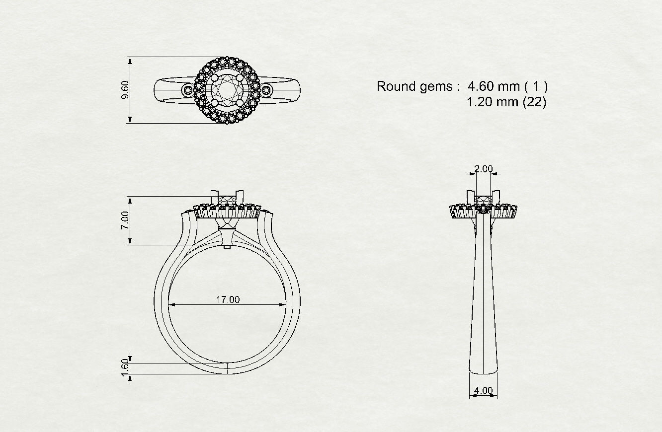 Engagement ring with round gemstone FS 002 Free 3D print model_1