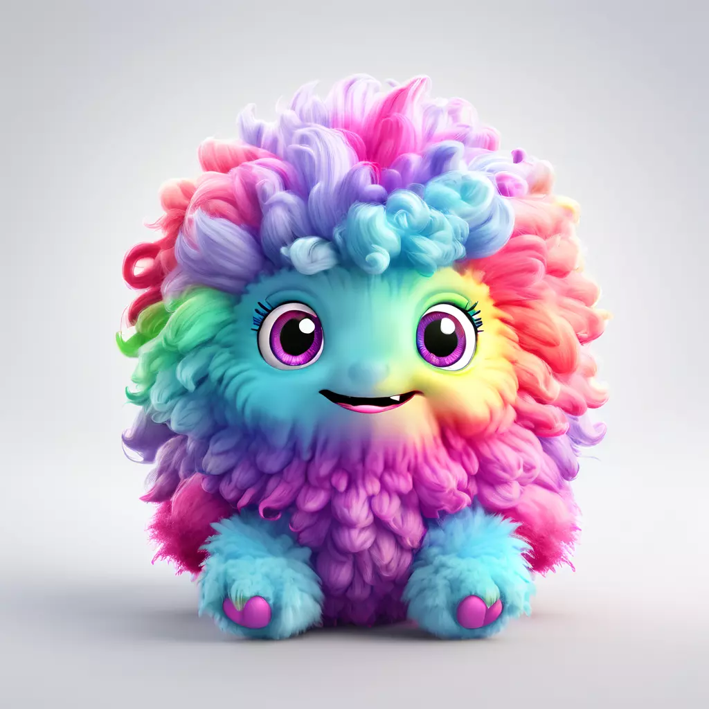 Adorable Rainbow Furball Monster 3D Model Low-poly 3D model_0
