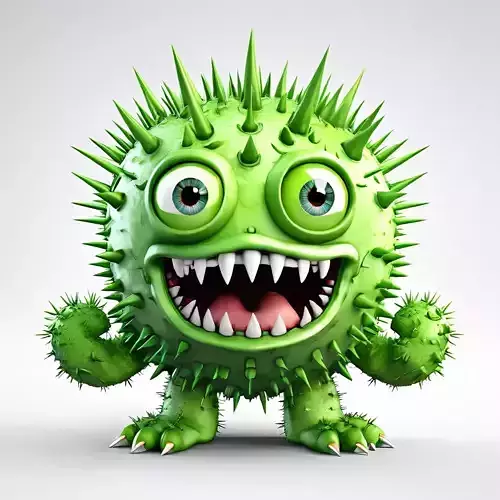 Spiky Green Virus Monster 3D Model