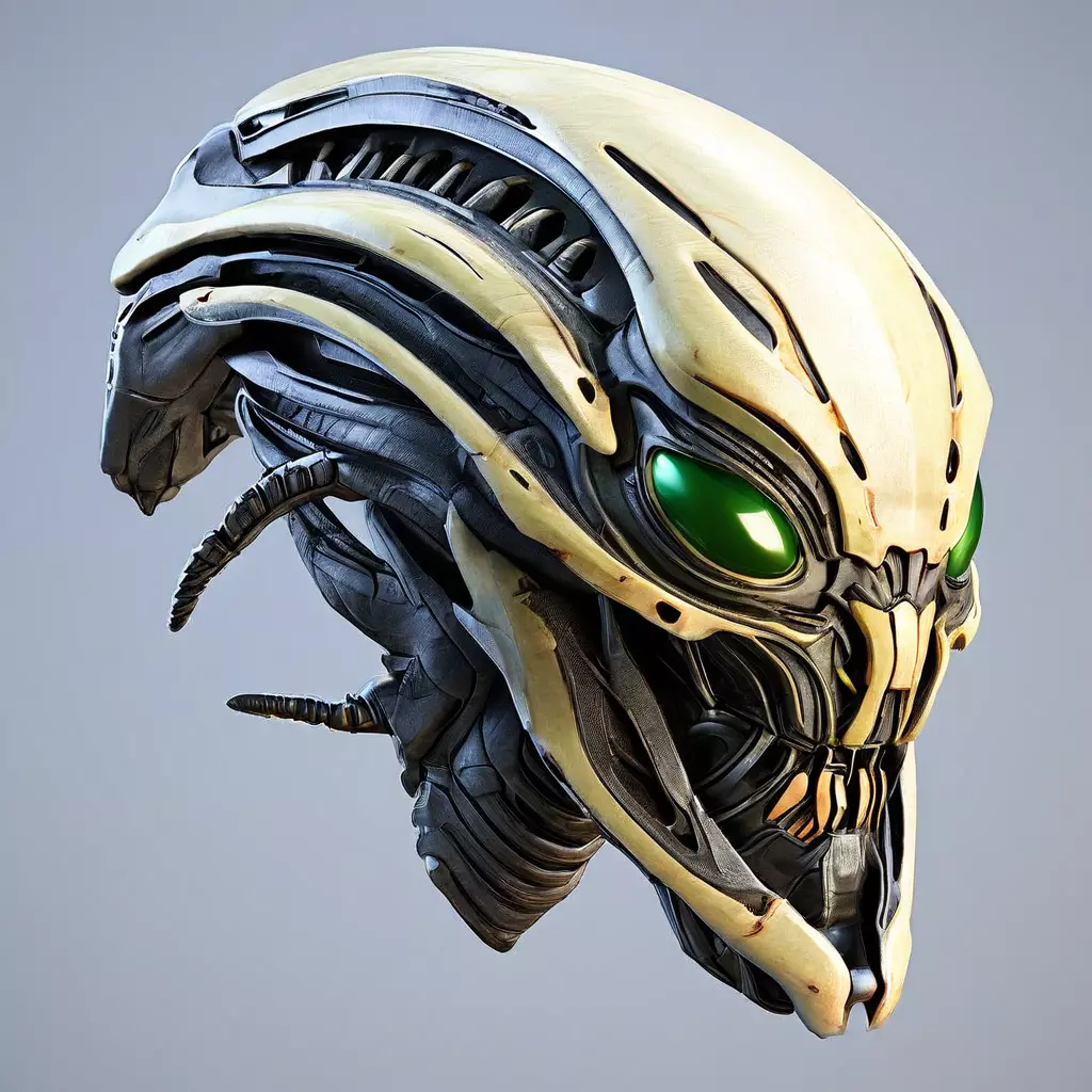 SciFi Alien Robot Head High Detail Low-poly 3D model_0