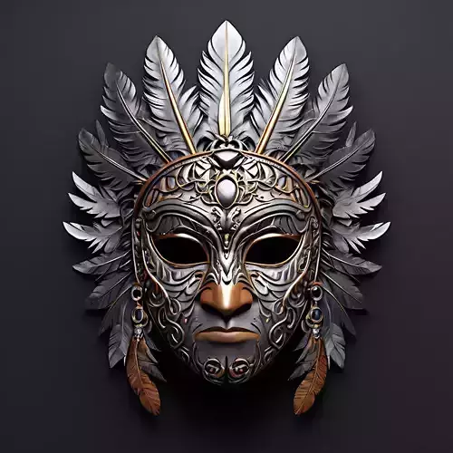 Intricate Tribal Mask with Feathers