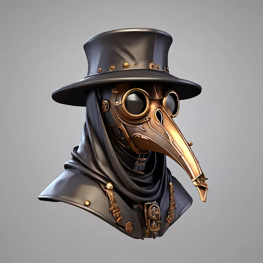 Steampunk Plague Doctor Bust Low-poly 3D model_0