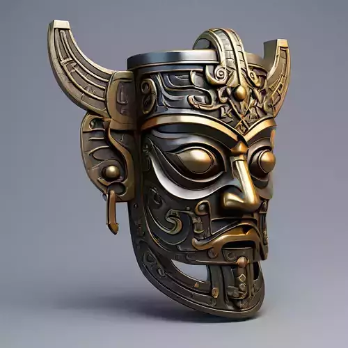 Intricate Tribal Mask with Horns