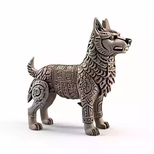 Stylized Stone Guardian Wolf Statue