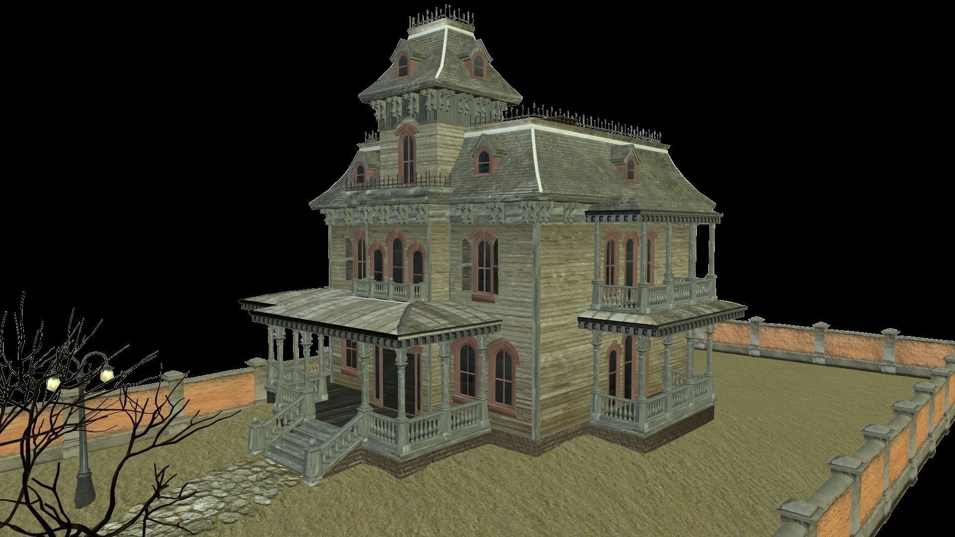 PBR lowpoly mansion Low-poly 3D model_5
