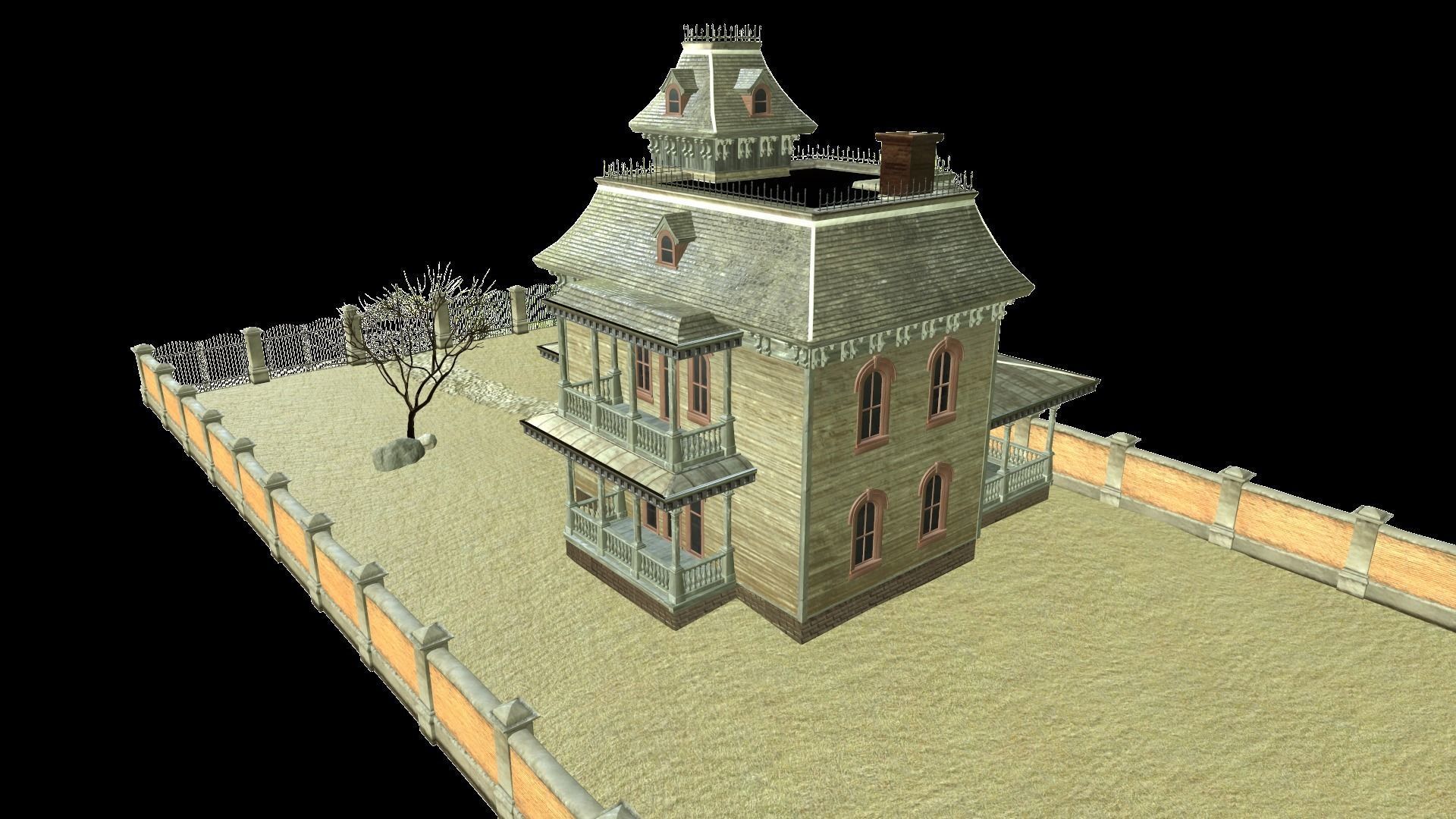 PBR lowpoly mansion Low-poly 3D model_12