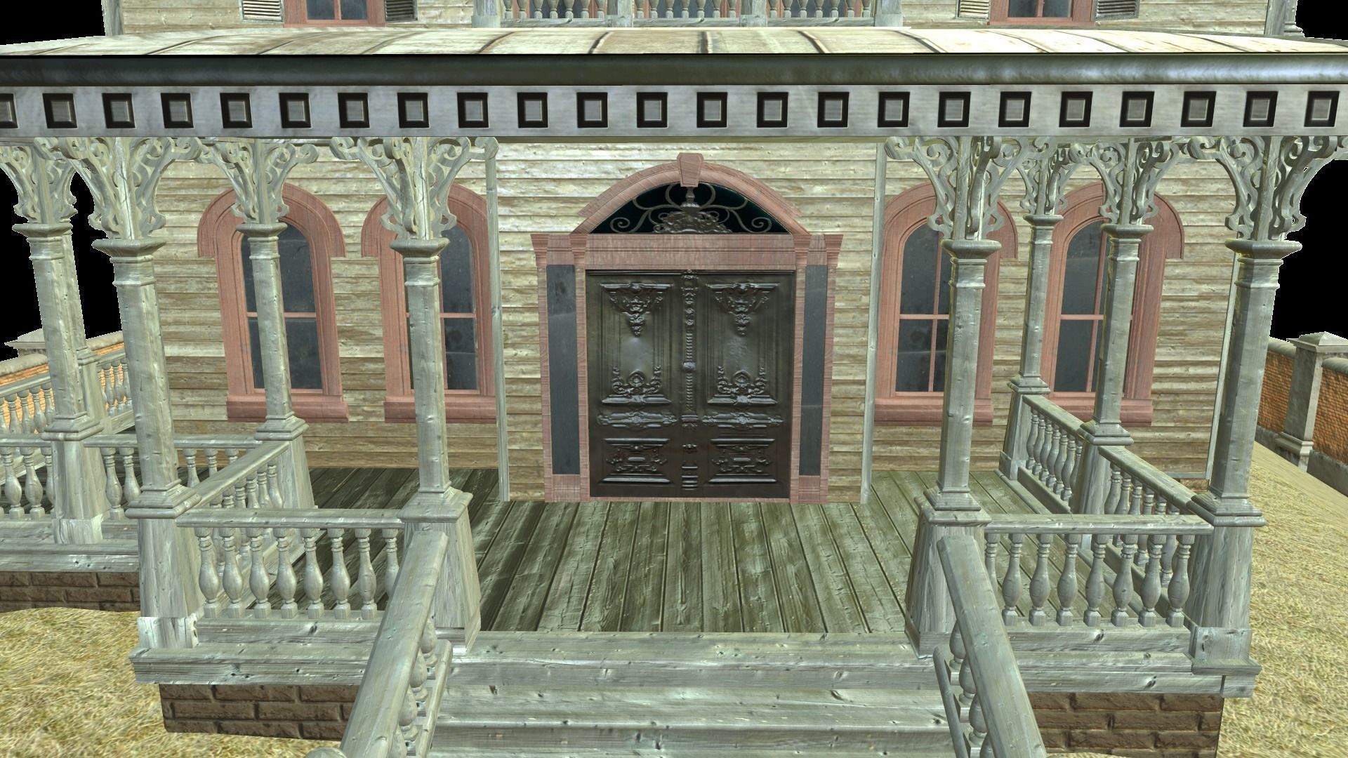 PBR lowpoly mansion Low-poly 3D model_7