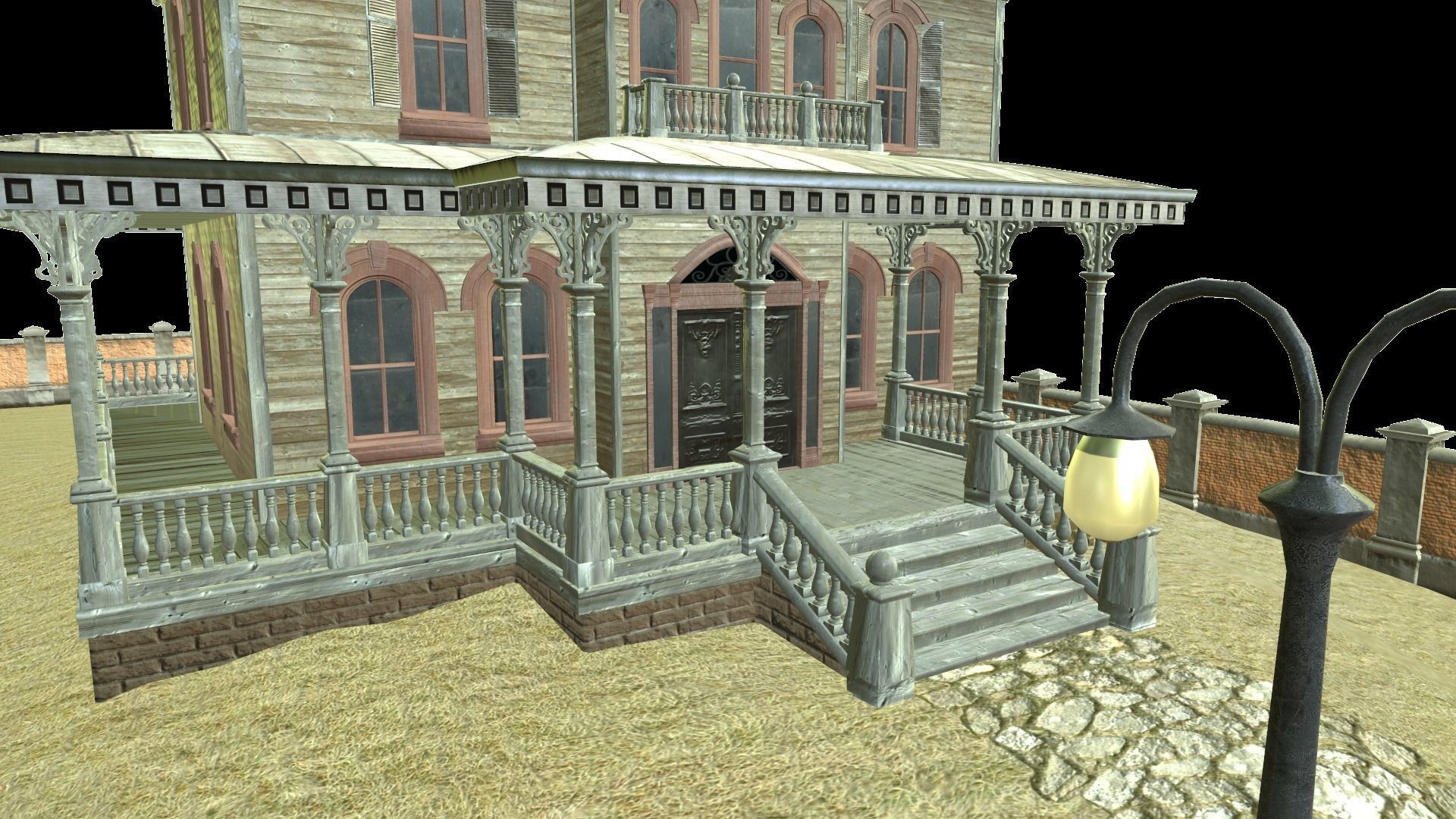PBR lowpoly mansion Low-poly 3D model_10