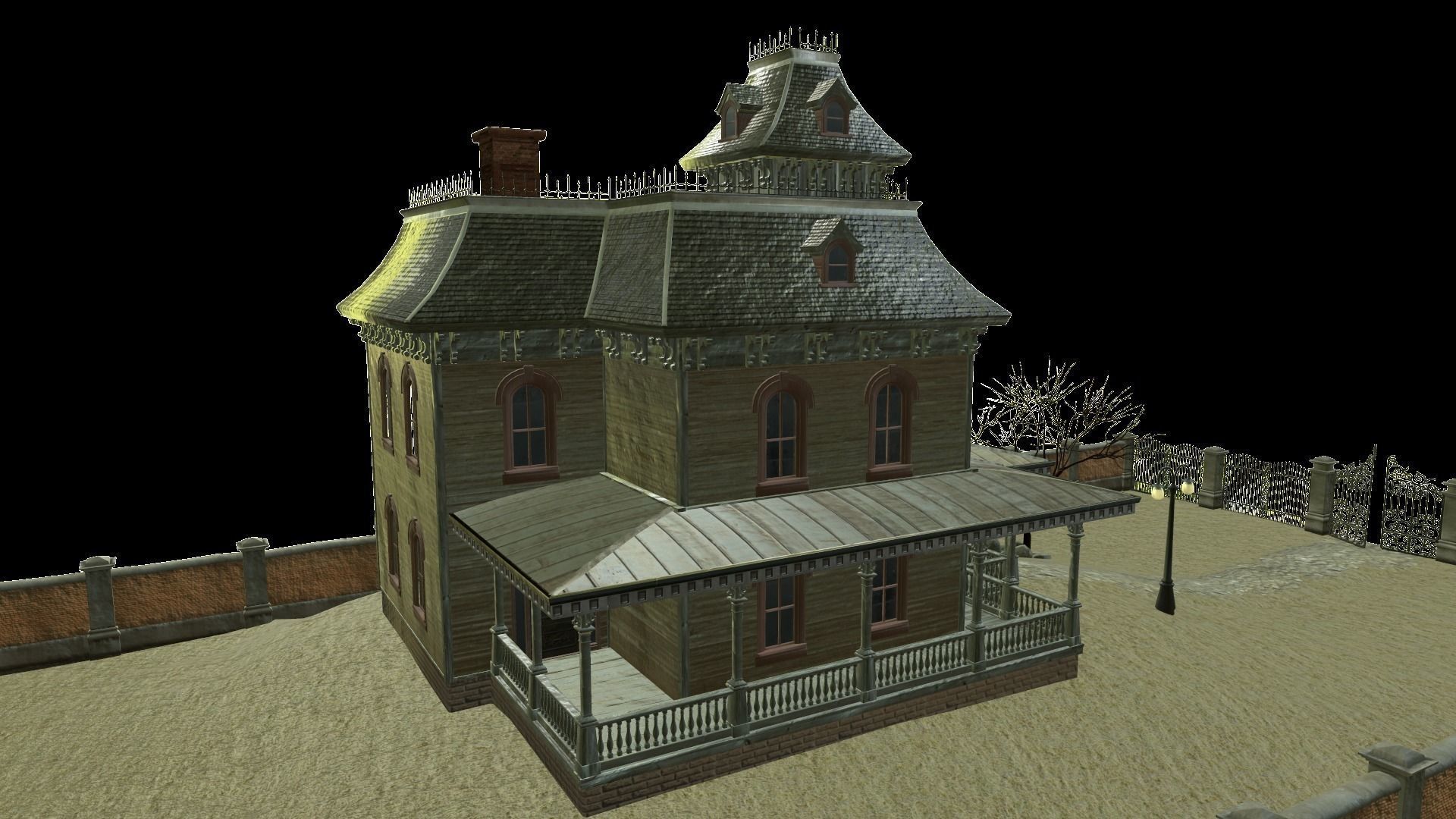 PBR lowpoly mansion Low-poly 3D model_4