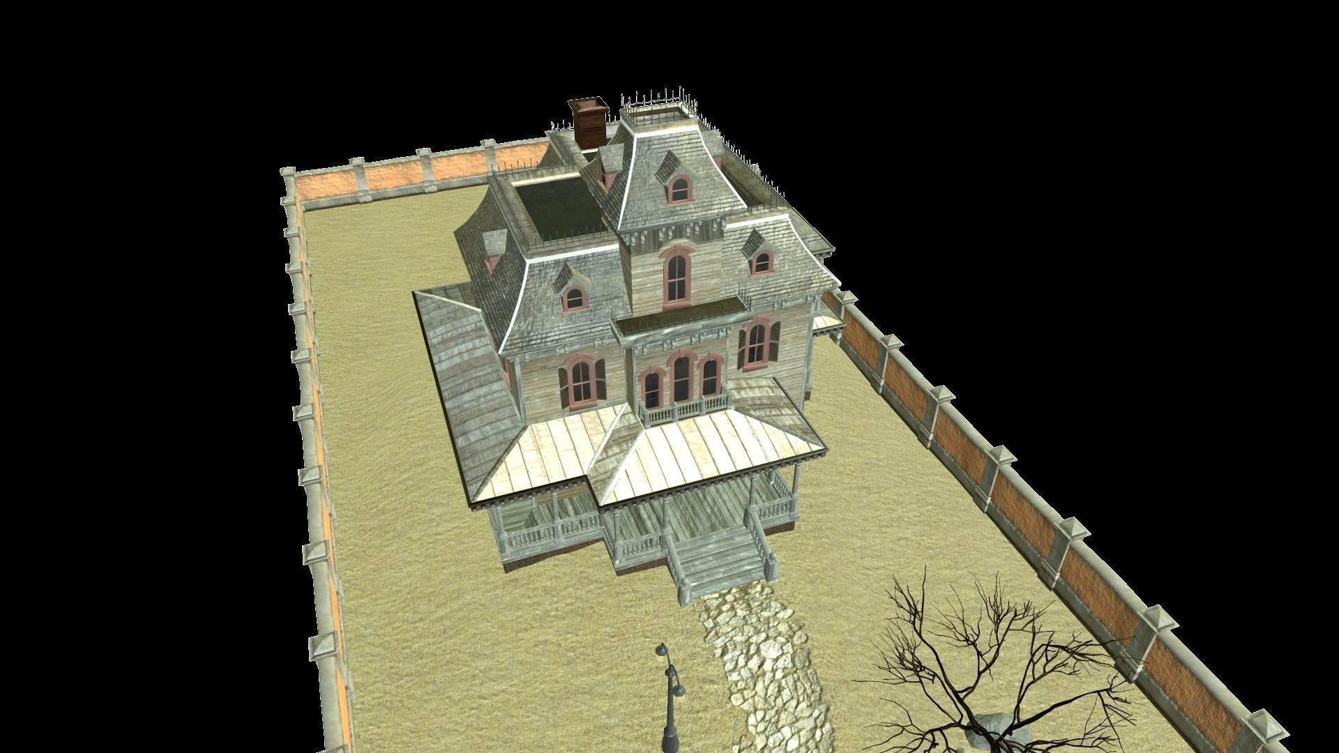 PBR lowpoly mansion Low-poly 3D model_14