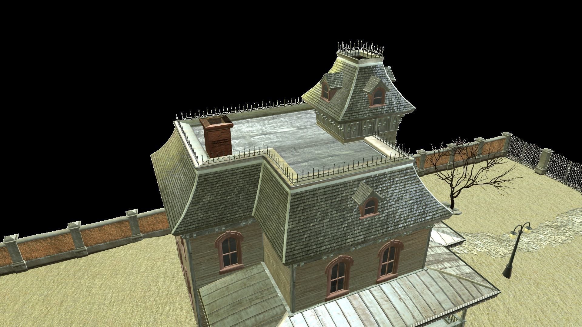 PBR lowpoly mansion Low-poly 3D model_6