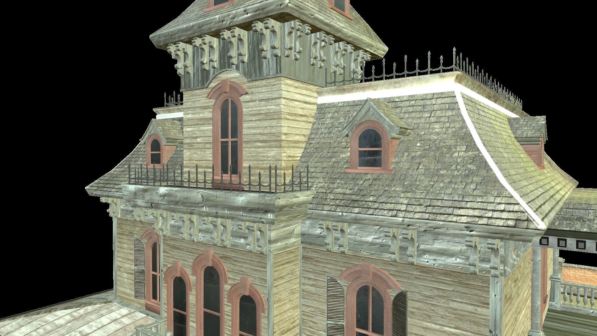 PBR lowpoly mansion Low-poly 3D model_9