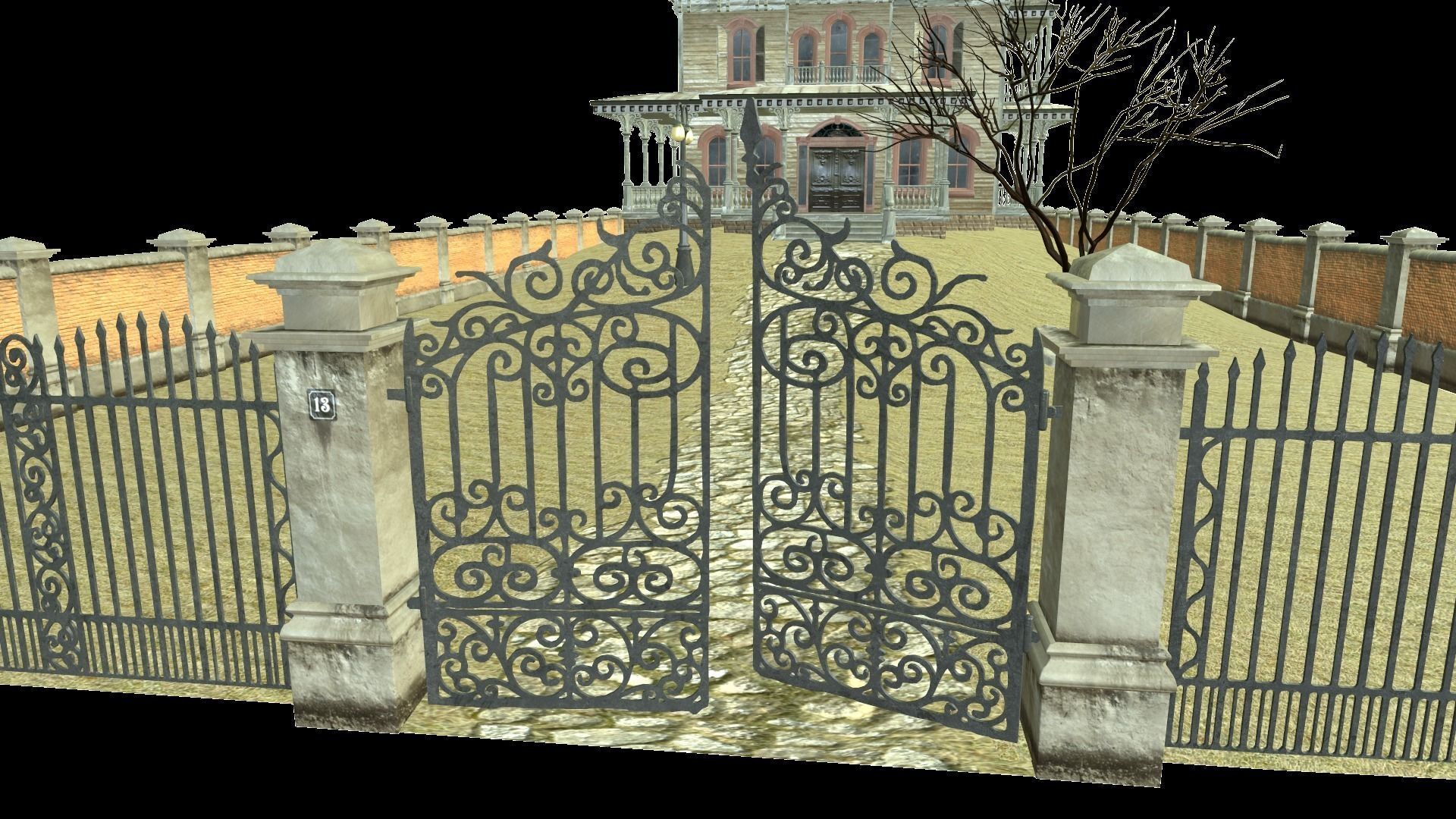 PBR lowpoly mansion Low-poly 3D model_11