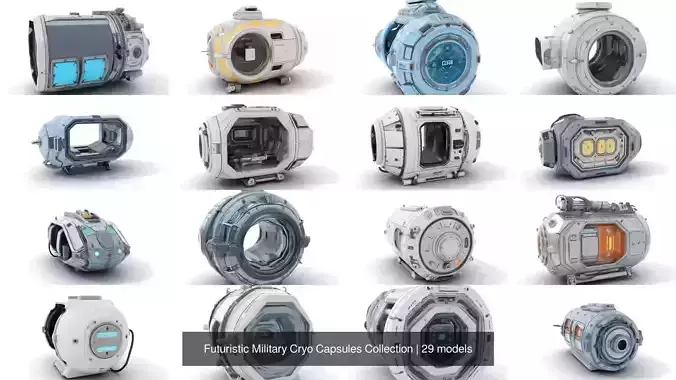 Futuristic Military Cryo Capsules Collection