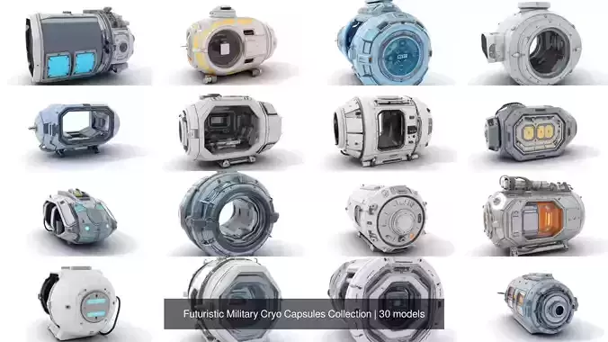 Futuristic Military Cryo Capsules Collection 