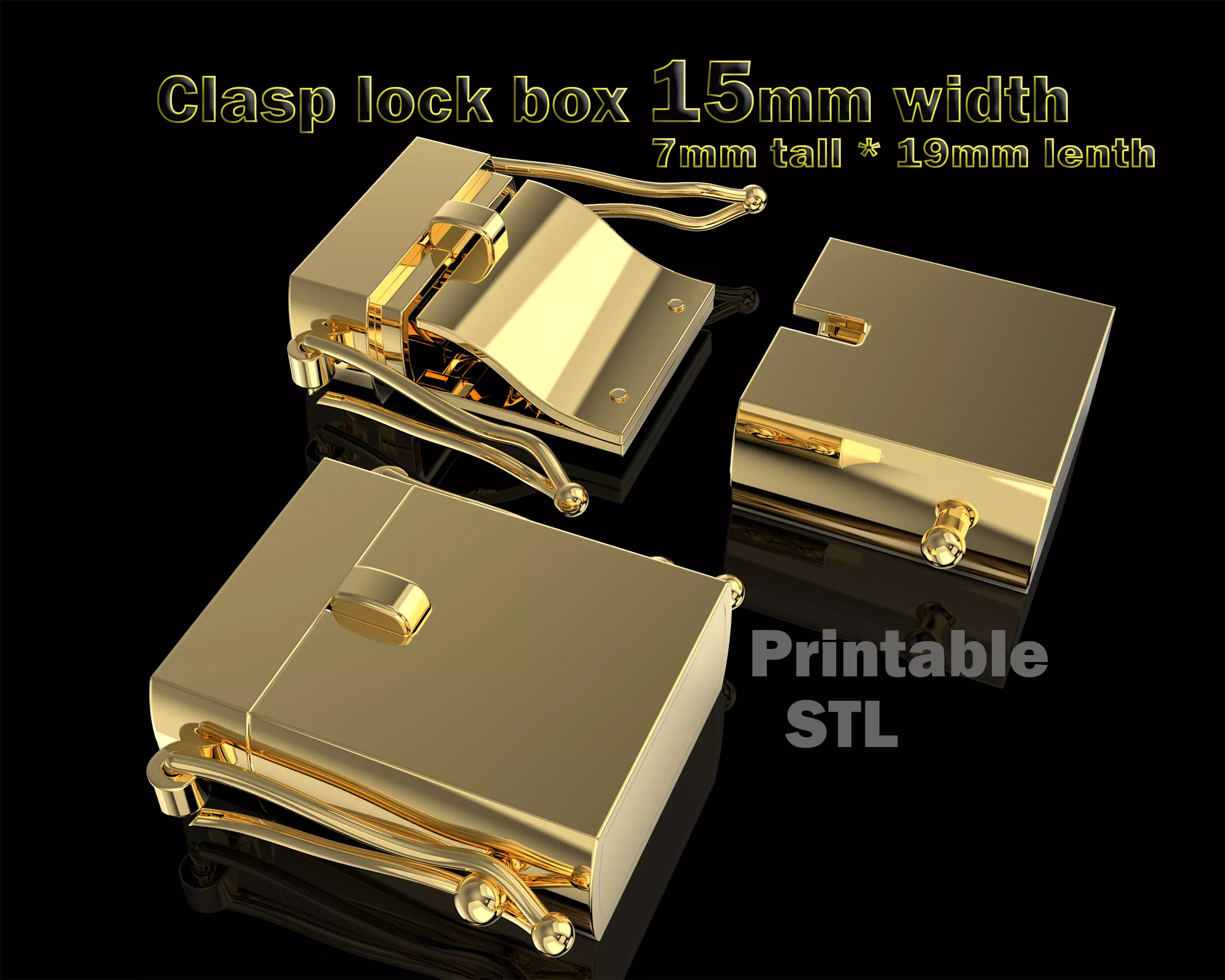 Jewelry CLASP Lock for bracelet 15mm width STL ready for Print 3D print model_0
