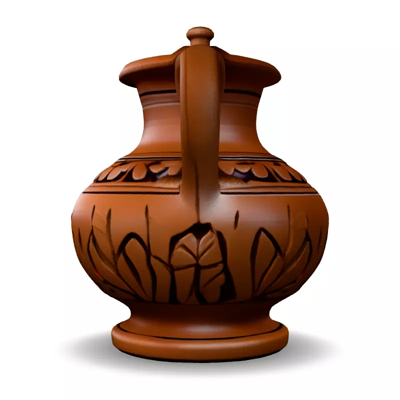 Ancient Clay Jug with Floral Design Low-poly 3D model_6