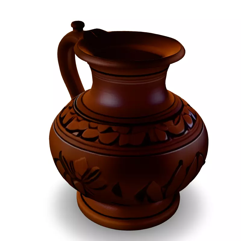 Ancient Clay Jug with Floral Design Low-poly 3D model_2