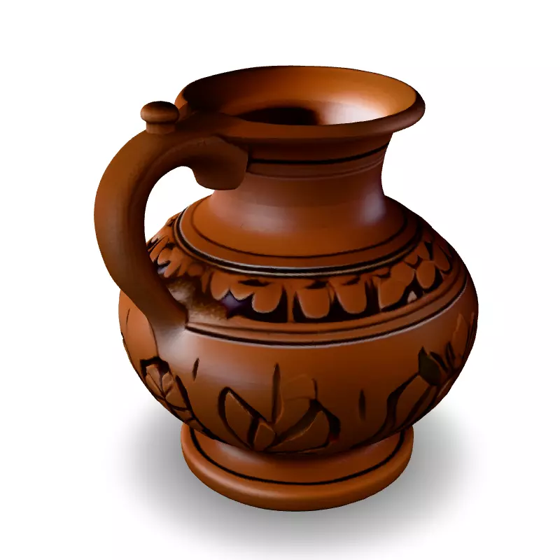 Ancient Clay Jug with Floral Design Low-poly 3D model_5